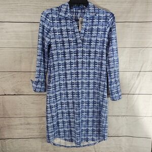 J. McLaughlin Small Charlee Dress Blue & White V-Neck *spot* NWT $238 L709